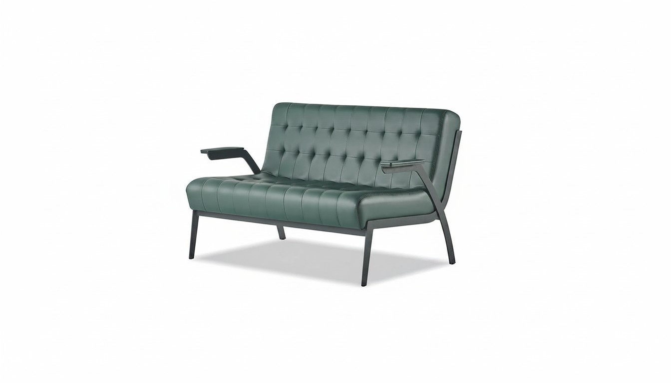 Chesterfield Grün Sofa 2-Sitzer Ledersofa Modern Couch Leder Edelstahl