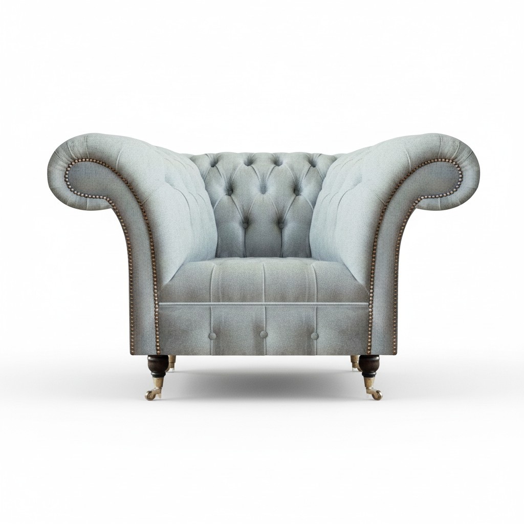 Chesterfield Hellgrauer Sessel Moderne Wohnzimmer Polster Sitzmöbel