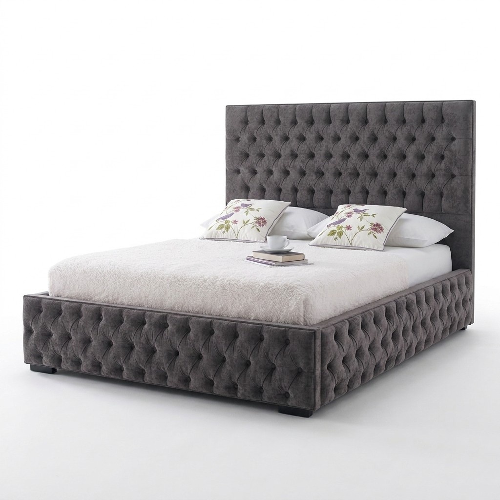 Chesterfield Hotel Doppel Leder Bett Schlafzimmer Polster Luxus Betten