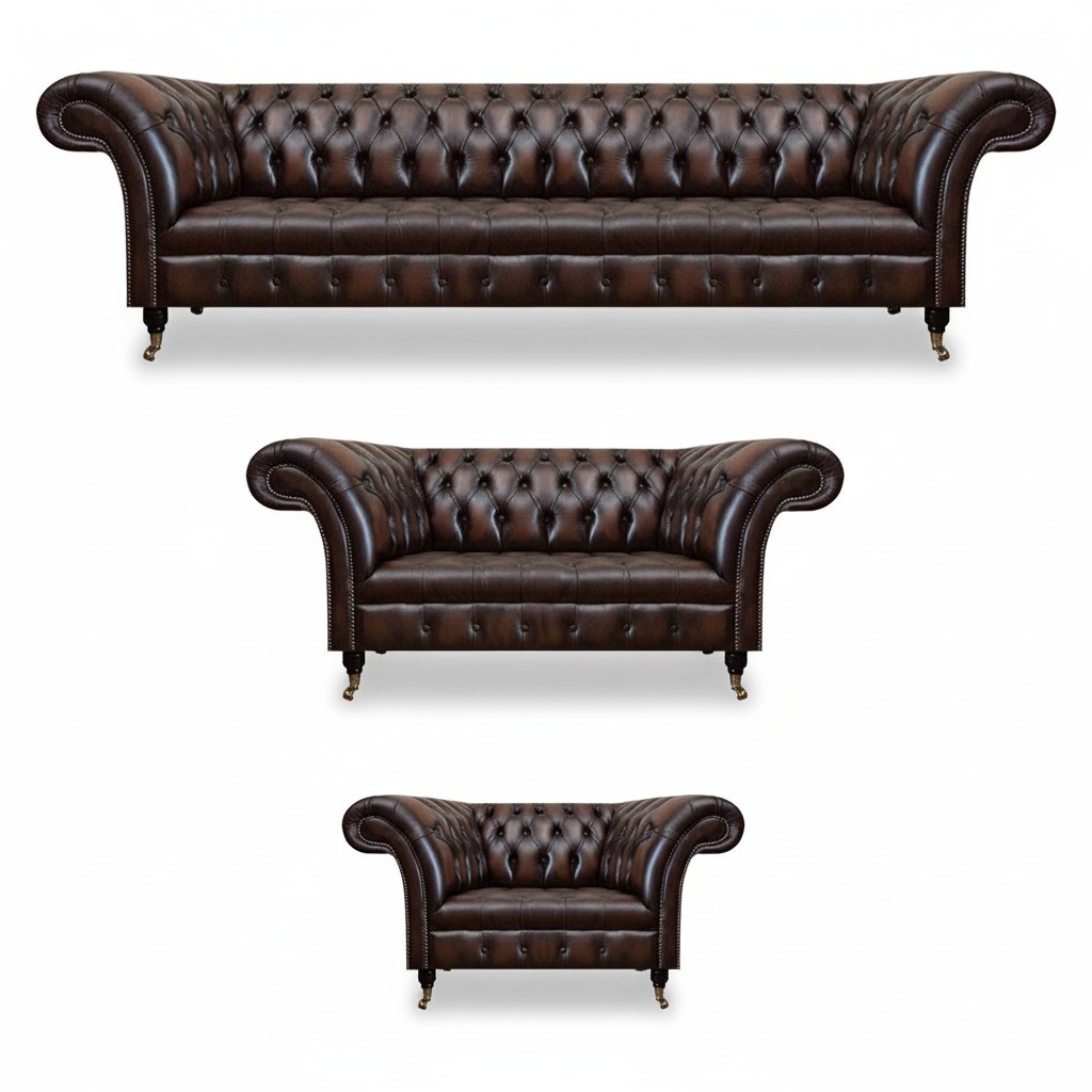 Chesterfield Leder Braun Wohnzimmer Polstermöbel Sofas Set Luxus Einrichtung