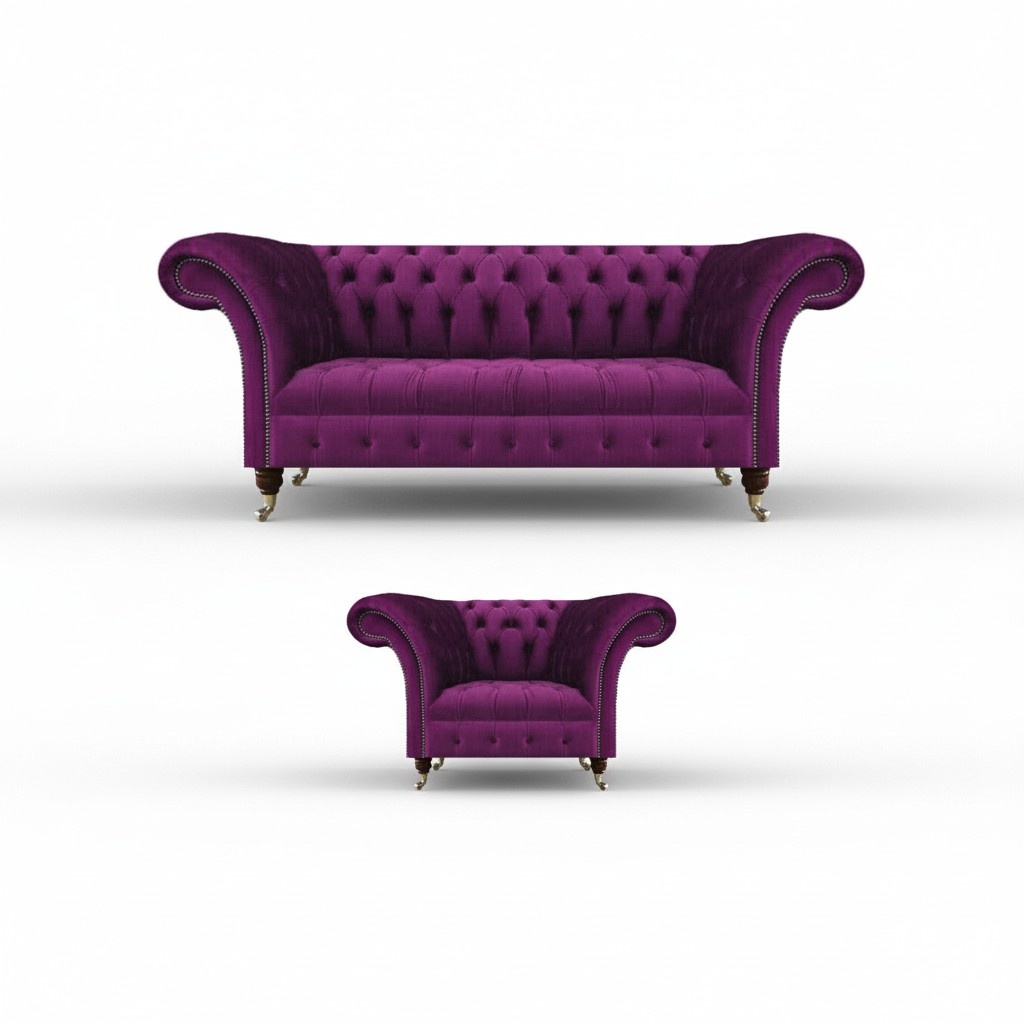 Chesterfield Lila Sofa Couch Dreisitze Wohnzimmer Sessel Textil Möbel Polster