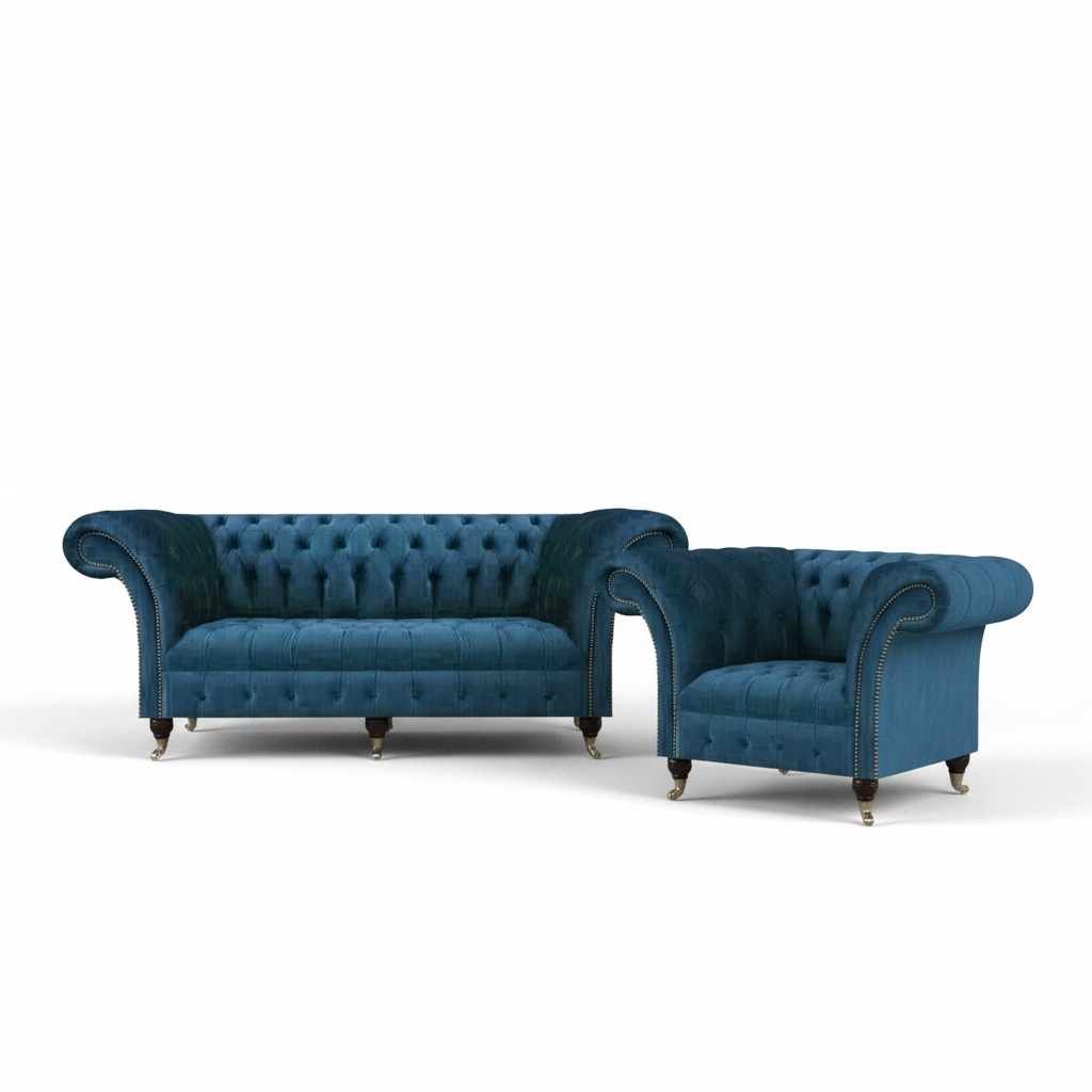 Chesterfield Luxus Set 2tlg Dreisitze Sofa Komplett Sessel Modern Sitzmöbel