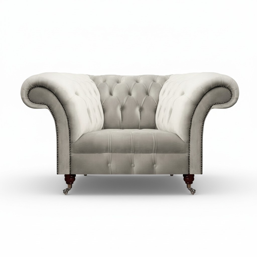 Chesterfield Luxus Wohnzimmer Sessel Design Möbel Textil Stoff Weiß Polstermöbel
