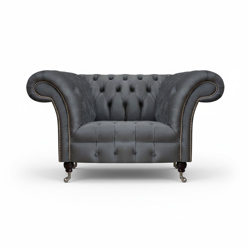 Chesterfield Moderner Grauer Sessel Designer Wohnzimmer Edler Lehnsessel