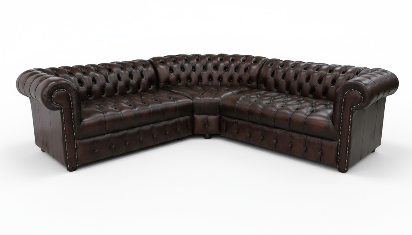 Chesterfield neu Ecksofa Ledersofa Dunkelbraun Polster Eck Couch