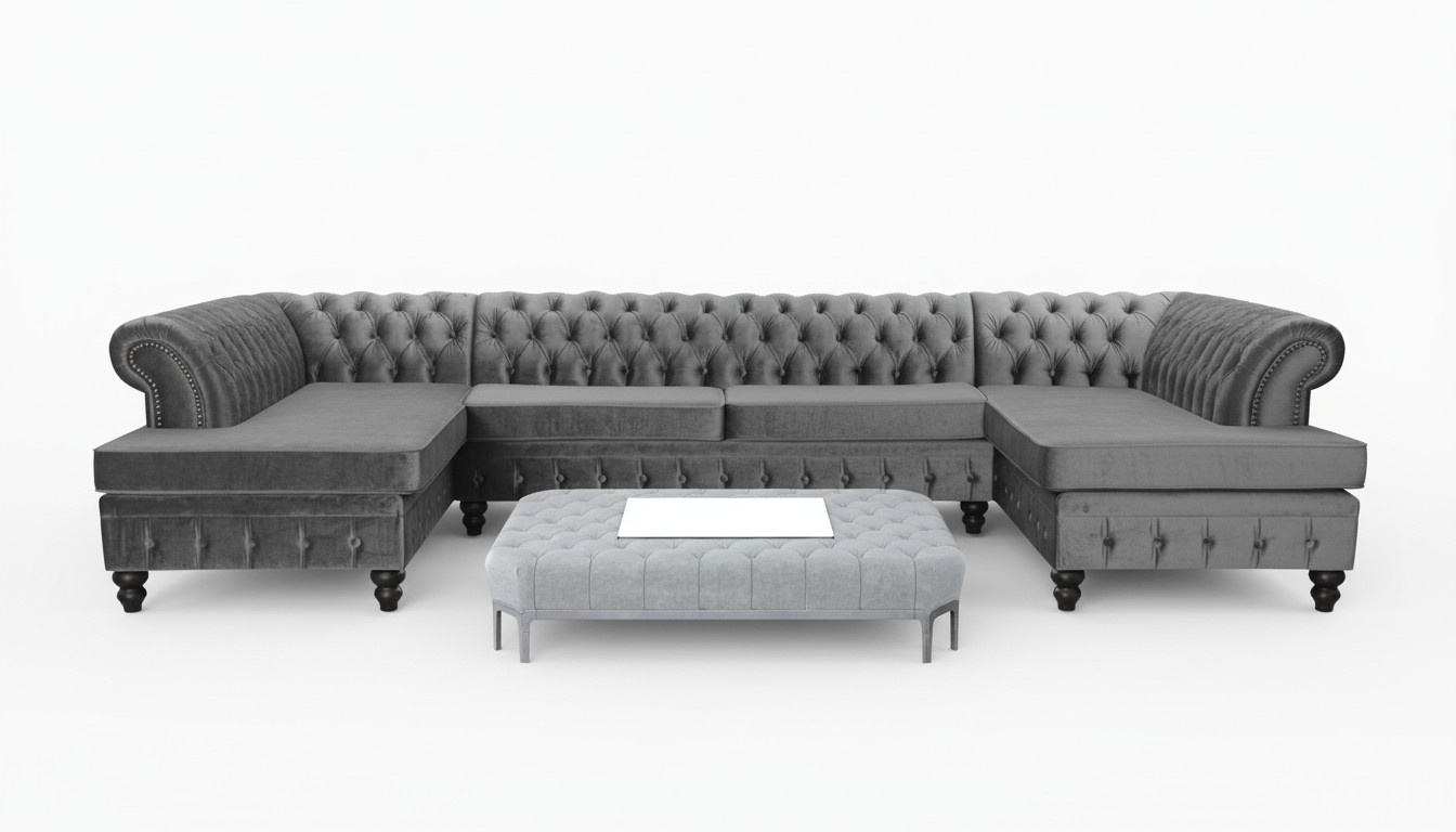 Chesterfield Samt Ecksofa U-Form Wohnlandschaft Polsterecke Sofa Couch