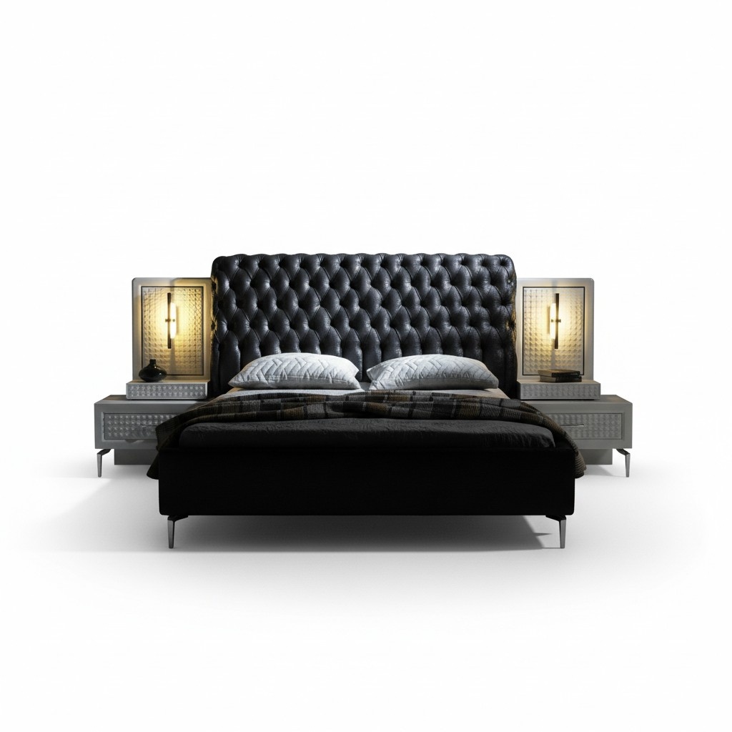 Chesterfield Schlafzimmer Komplett Bett 2x Nachttische Set Luxus 3tlg.