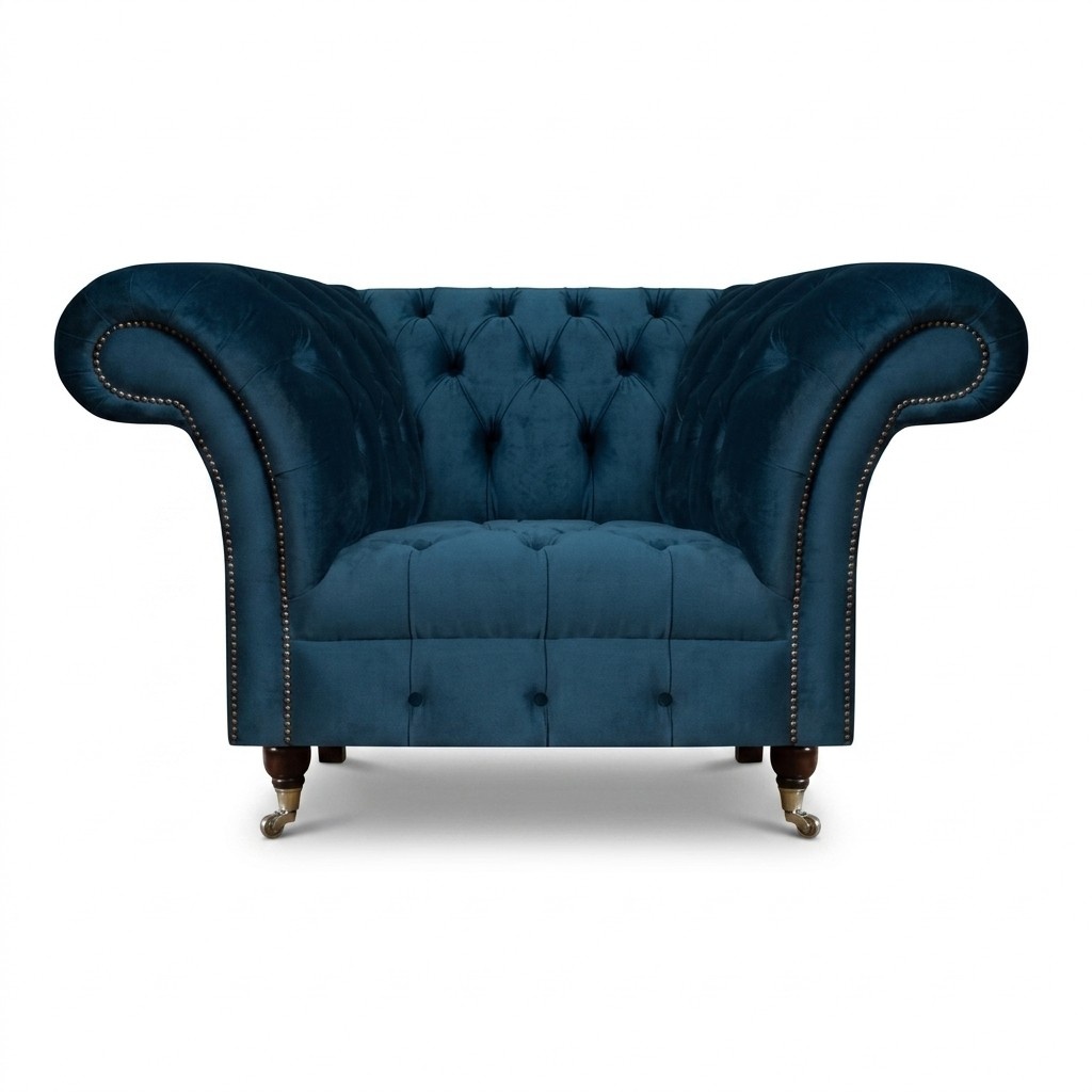 Chesterfield Sessel Blau Sitzmöbel Wohnzimmer Polstersessel Luxus Textil