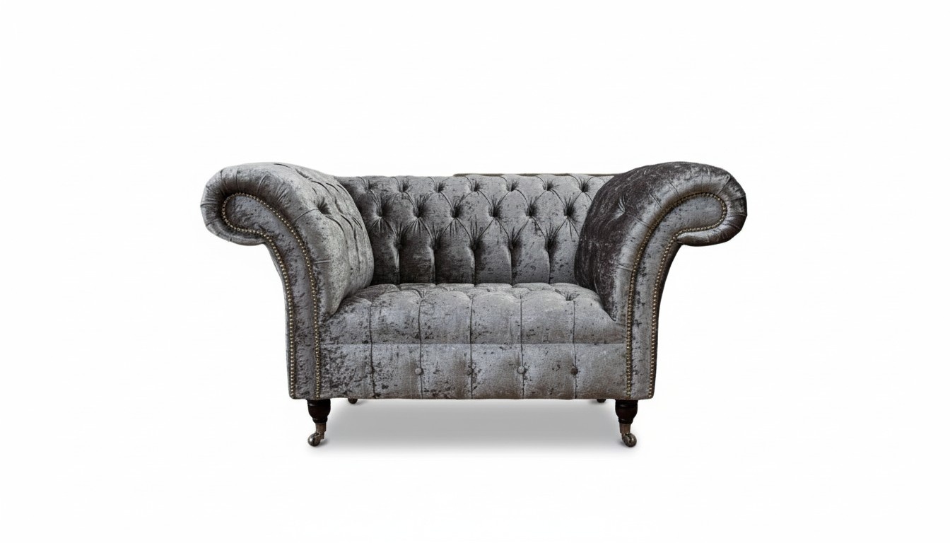 Chesterfield Sessel Design Polster Sofa Couch Chesterfield Textil Silber