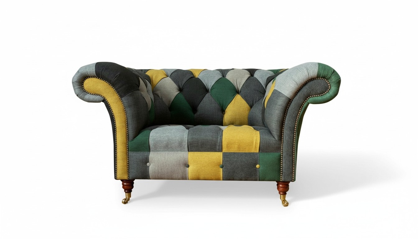 Chesterfield Sessel Fernseh Couch 1,5 Sitzer Sofa Textil Stoff Couchen Polster