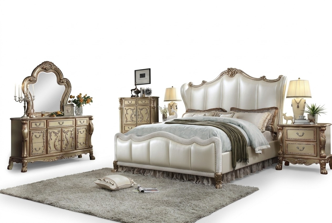 Set 3tlg. Garnitur Bett + 2x Nachttische Barock Stil Schlafzimmer