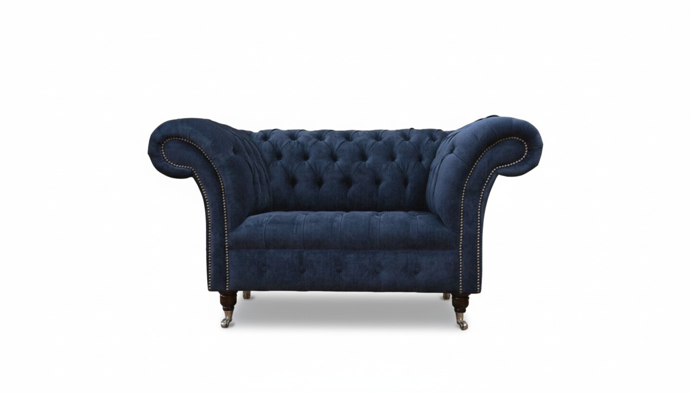 Chesterfield Sofa 1,5 Sitzer Designer Couchen Couch Stoff Polster Textil