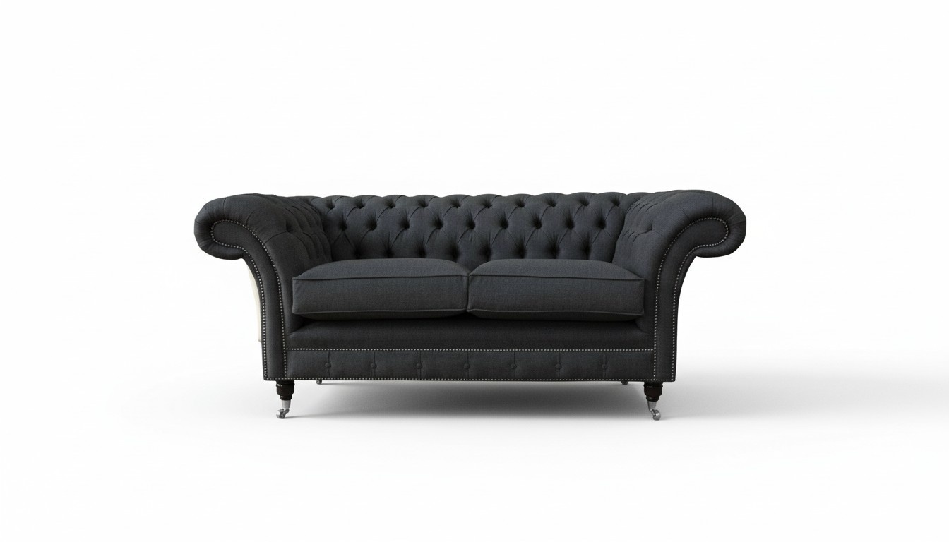 Chesterfield Sofa 2 Sitzer Couch Polster Stoff Couchen Grau Textil Neu