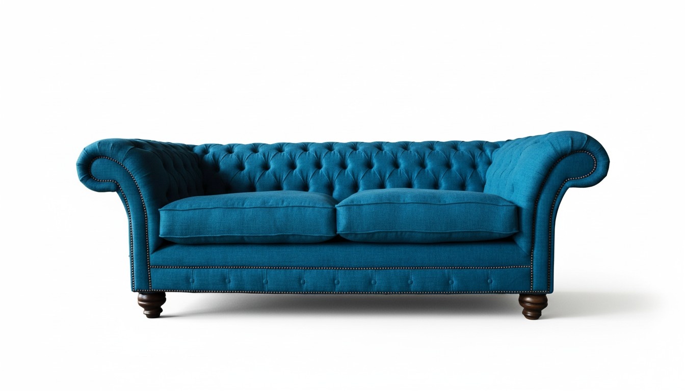 Chesterfield Sofa 3 Sitzer Couch Polster Sofas Stoff Wohnzimmer Blau Textil