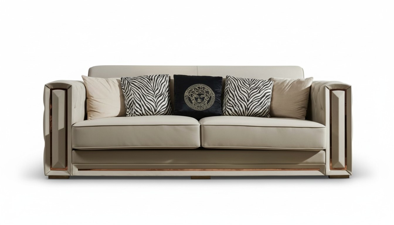 Chesterfield Sofa Beige Leder Luxus Wohnzimmer Design Couchen Polster