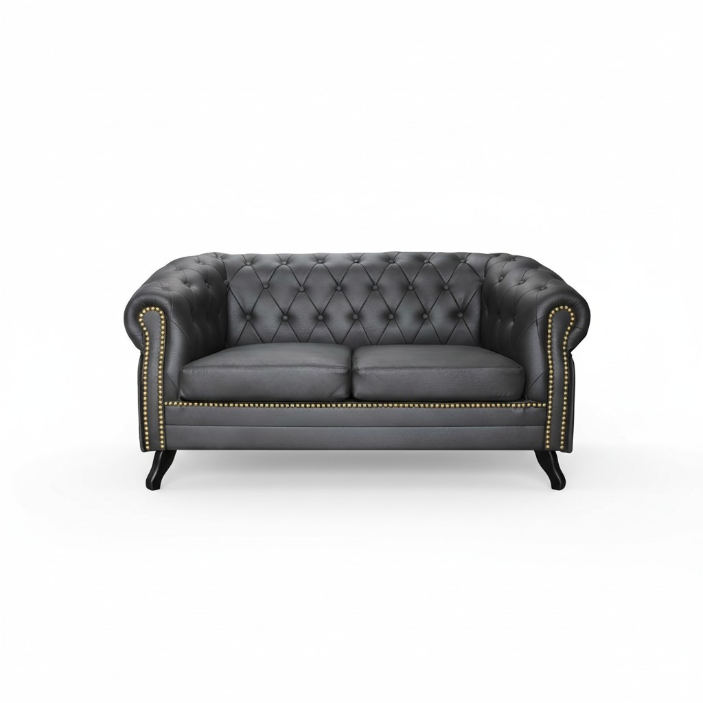 Chesterfield Sofa Couch Polster 2 Sitzer Couchen Schwarz Leder Textil Sofa