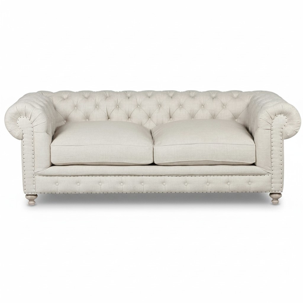 Chesterfield Sofa Couch Polster Stoff Leder Couchen Beige Stoff Garnitur