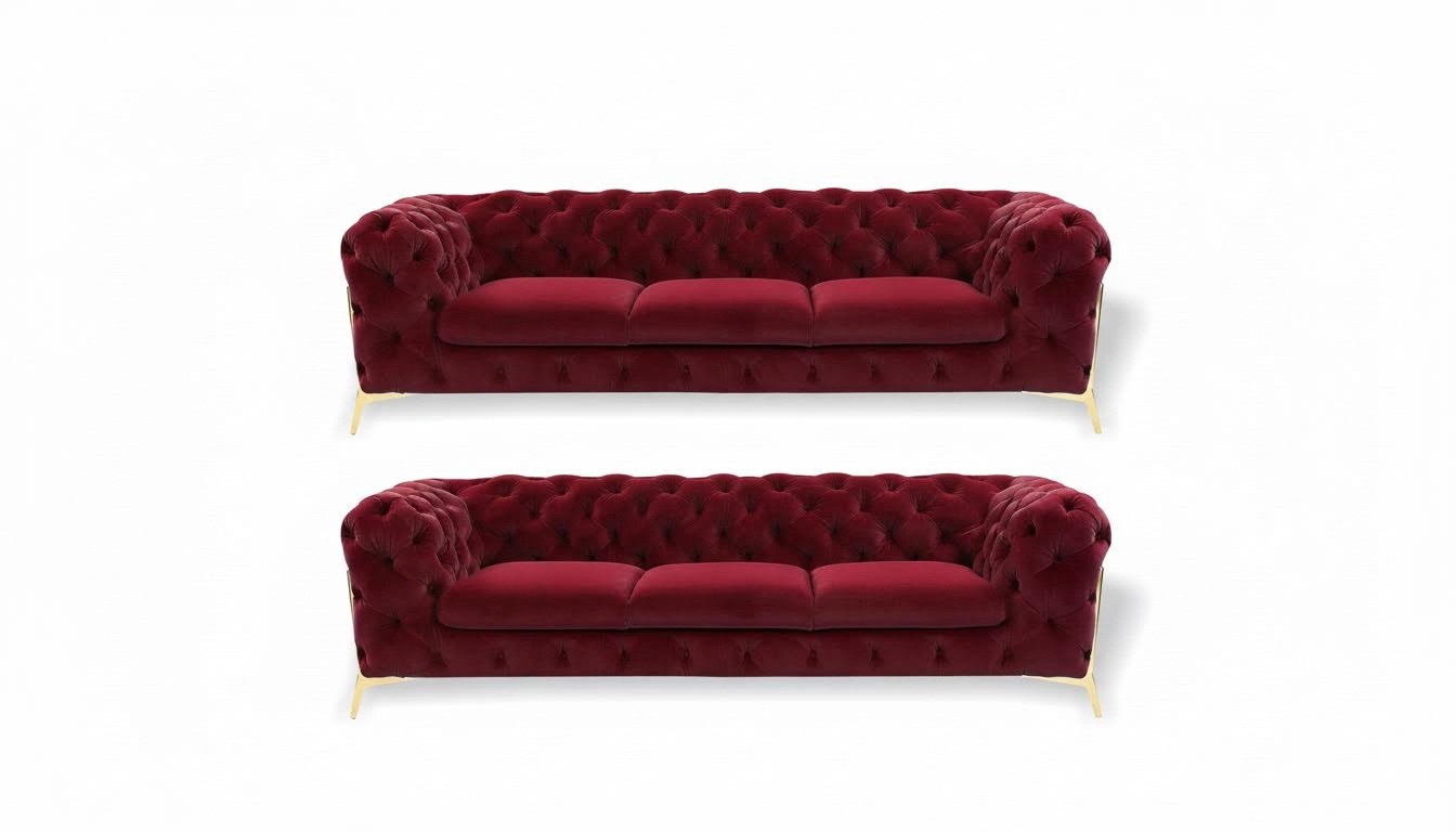 Chesterfield Sofa Samt Couch Polster Sitz 3+3 Sitz Garnitur Design Couchen Sofas