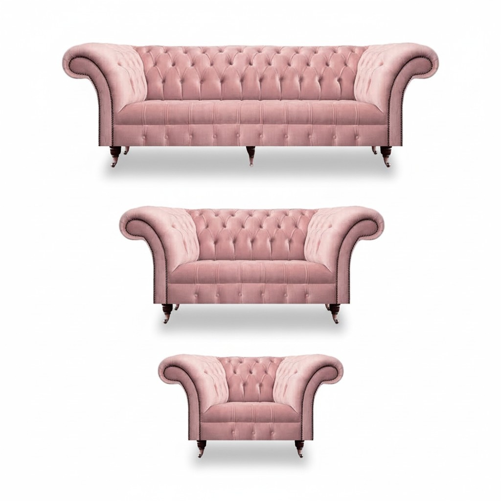 Chesterfield Sofa Set Polstermöbel 2x Sofas Neu Rosa Sessel Wohnzimmer