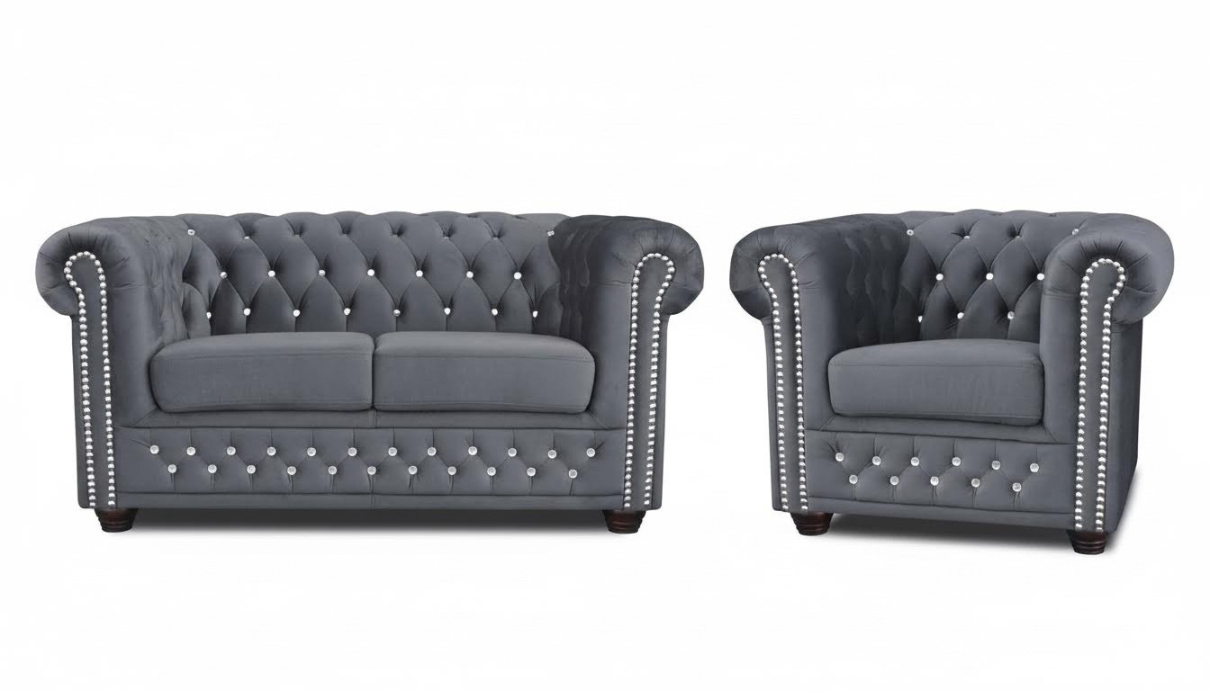 Chesterfield Sofagarnitur 2+1 Sitzer Design Couch Polster Sofa Garnitur Set Neu