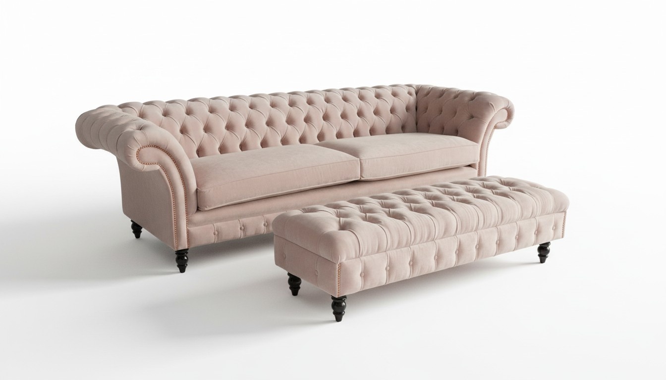 Chesterfield Sofagarnitur 4 sitzer XXL Stoff Sofa Couch + Hocker Sitz