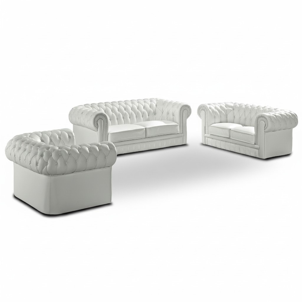Chesterfield Sofagarnitur Couch Polster Leder Klassik 3+2+1 100% Leder Sofort