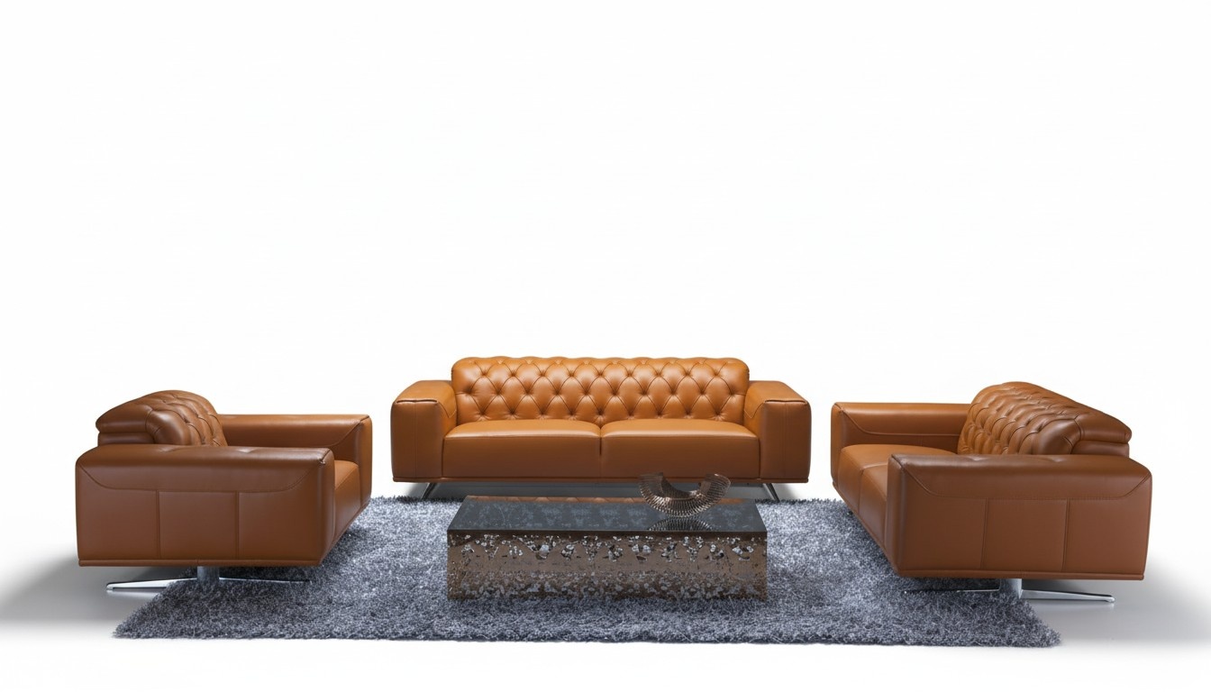 Chesterfield Sofagarnitur Set Braune Couchen Ledersofa Sofa Couch Klassische neu