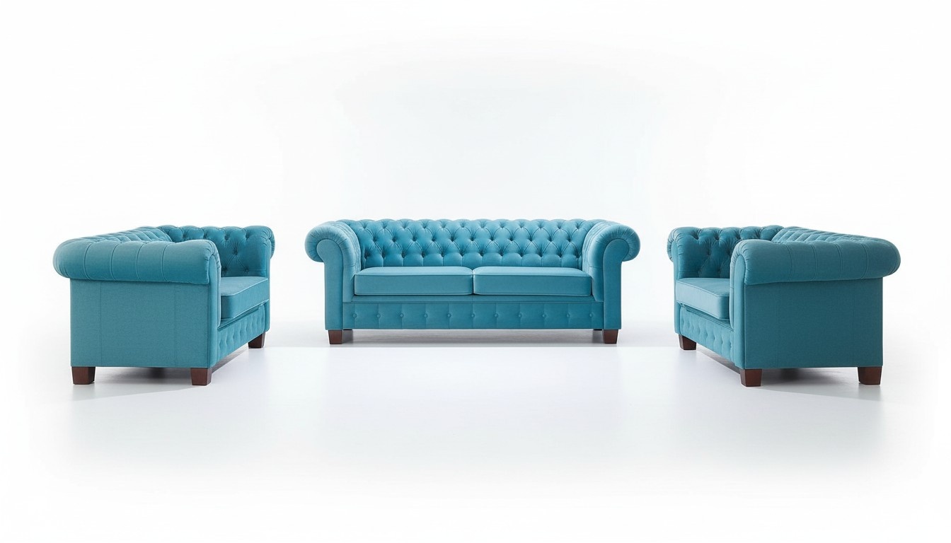 Chesterfield Stoff Design Couch Polster Sitz Garnitur Sofa 3+2+2 Sofas Garnitur