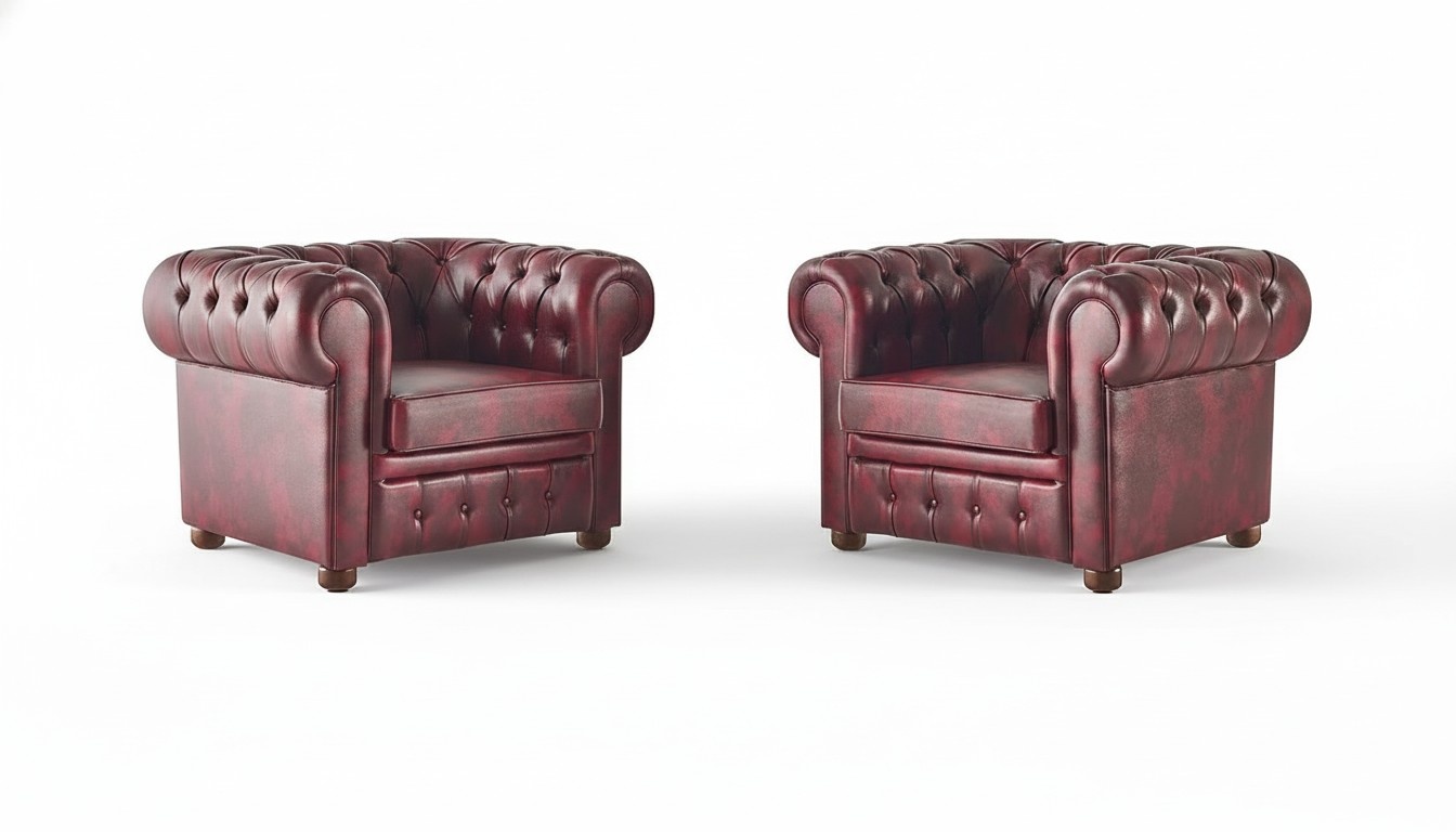 Chesterfield Weiche Sessel Set Bordeaux Einfarbig Klassisch Knöpfen Leder