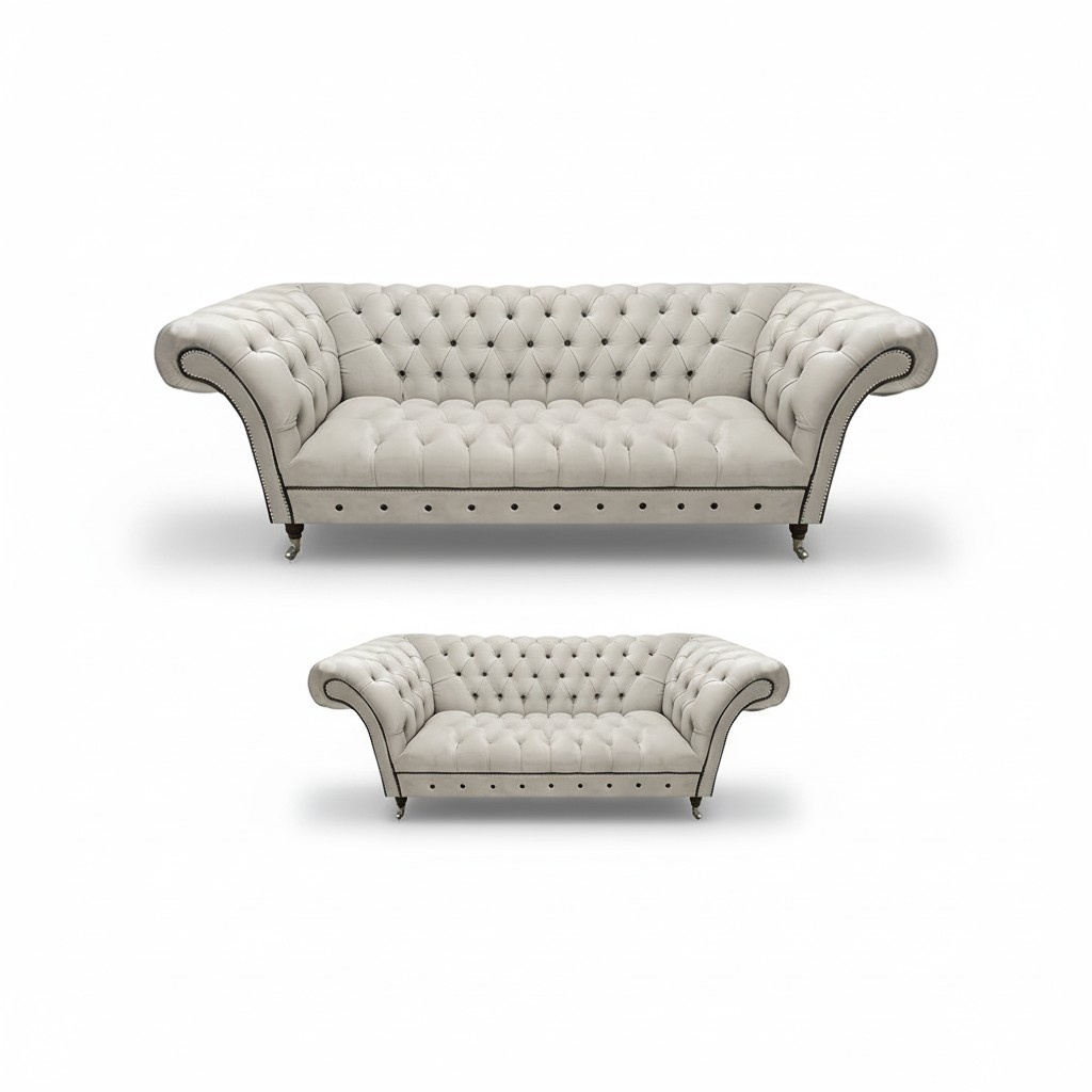 Chesterfield Weiße Ledersofa Garnitur Wohnzimmer Sitzmöbel Edle Couchen