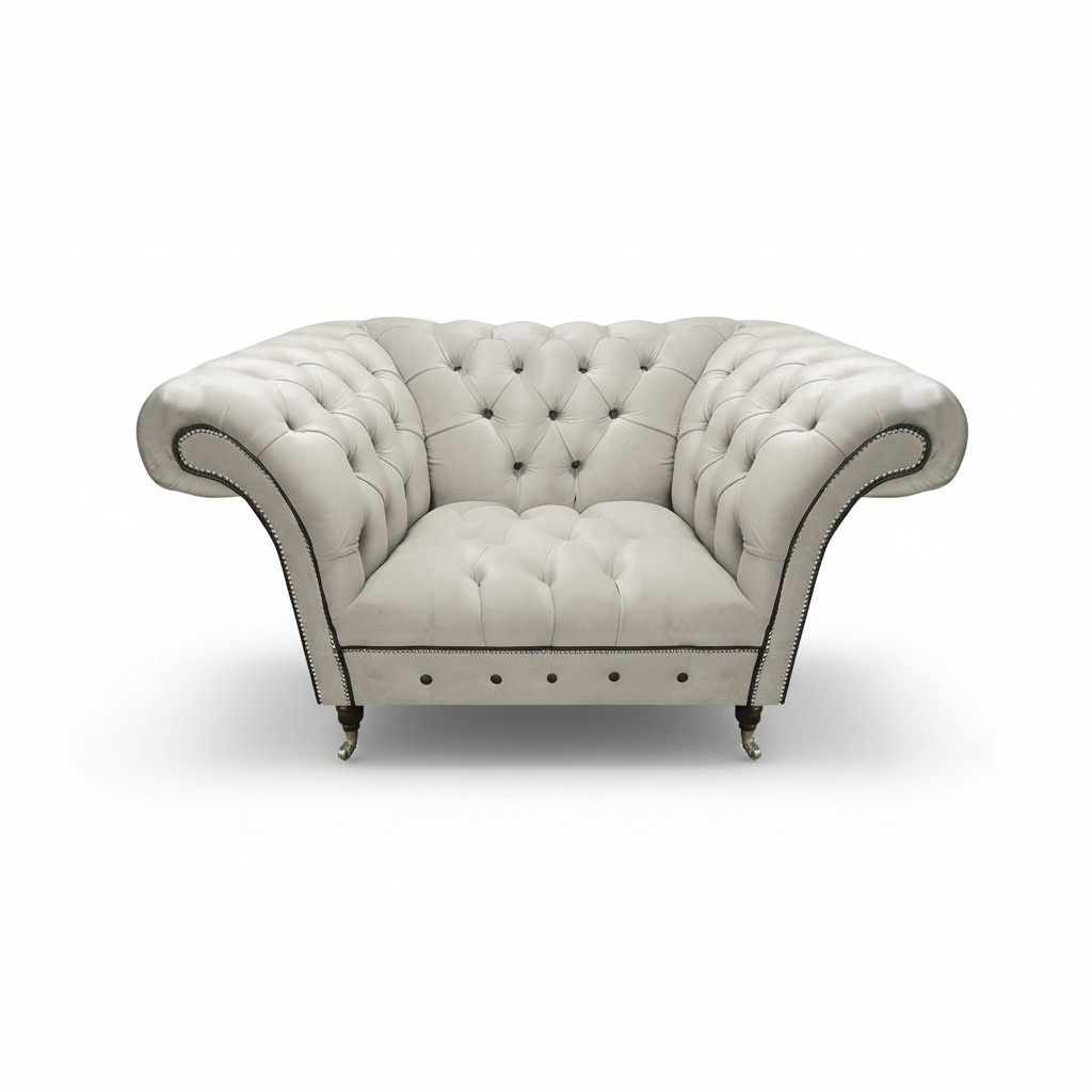 Chesterfield Weißer Ledersessel Kunstleder Einsitzer Wohnzimmer Möbel