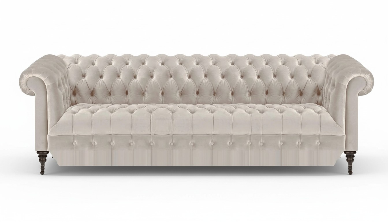 Chesterfield Weißer Textil Viersitzer Designer Polstermöbel Edle Couch