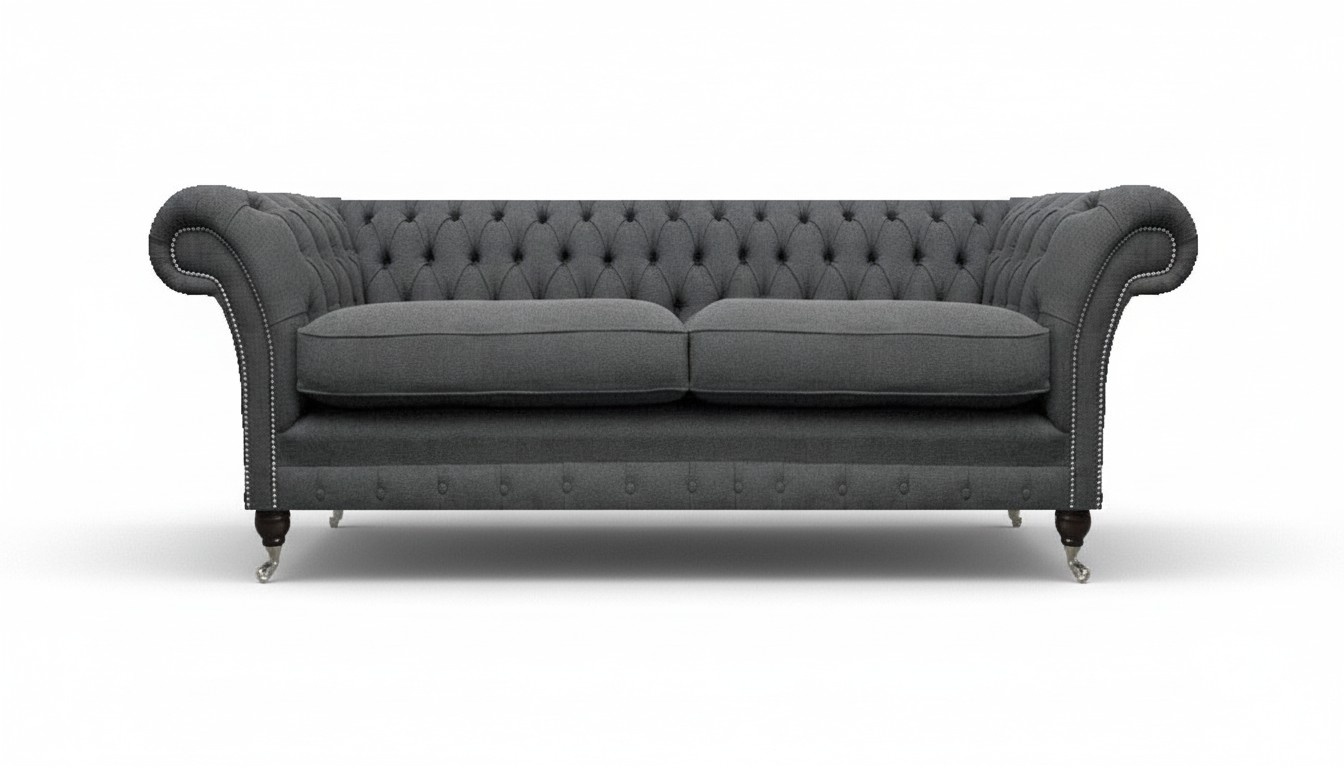 Chesterfield Wohnzimmer Sofa Zweisitzer Couch Grau Luxus Polstermöbel