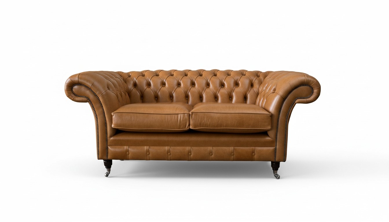 Chesterfield Zweisitzer Sofa 2 Sitz Sofas Polster Sitz Leder Couch Braun