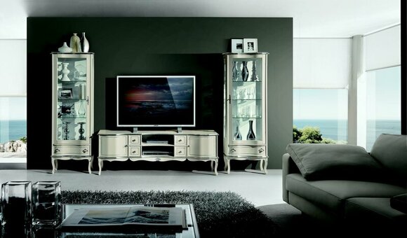 Schicke Set Garnitur 3tlg Rtv mit 2x Vitrine Italienische Möbel Wohnwand Schrank