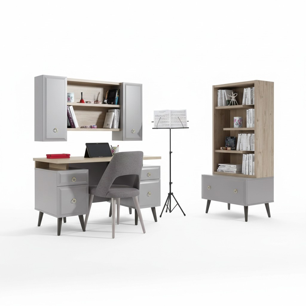 Computertisch Schreibtisch Kinderschreibtisch Holz Grau Set 3tlg Tisch