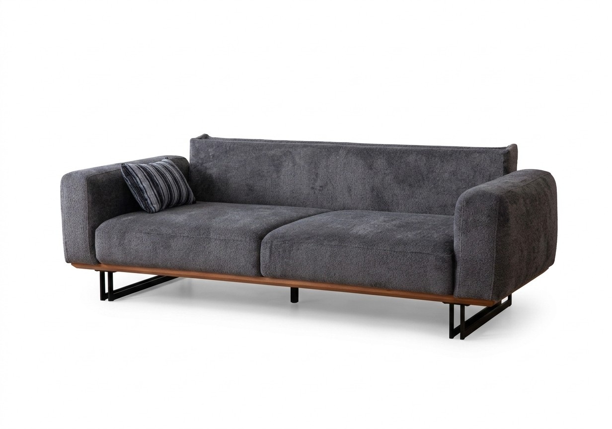 Couch 230cm Sitzpolster 3 Sitzer Sofa Grau Designer Möbel Wohnzimmer