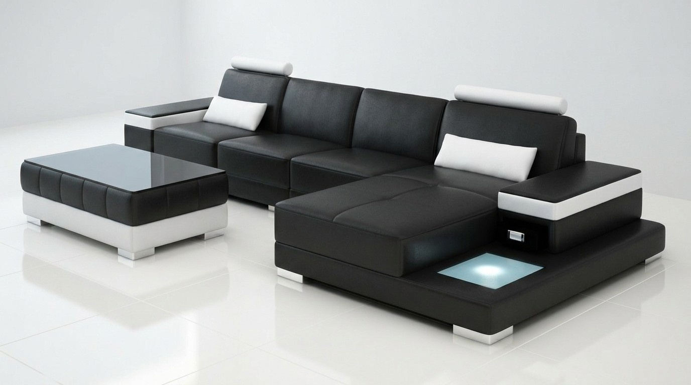 Couch Ecksofa Möbel Leder Wohnlandschaft Garnitur Design Modern Sofa