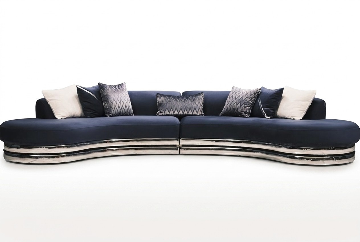 Couch Sofa 5 Sitzer Polstersofa Großes Stoffsofa Blau Moderne Design