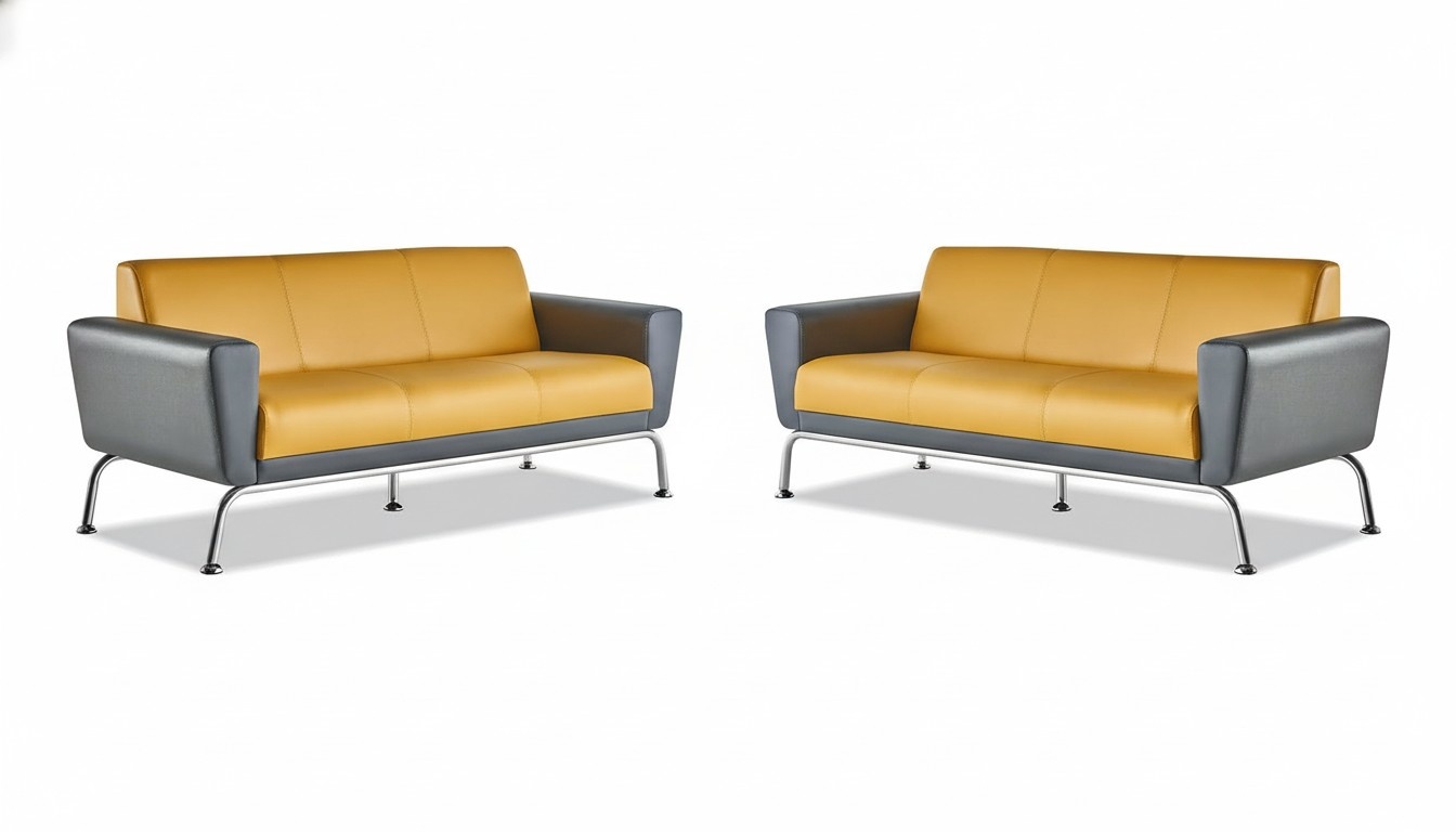 Couch Sofas 3-Sitzer Gelb Grau Ledersofas Modern Sofa-Set Dreisitzig