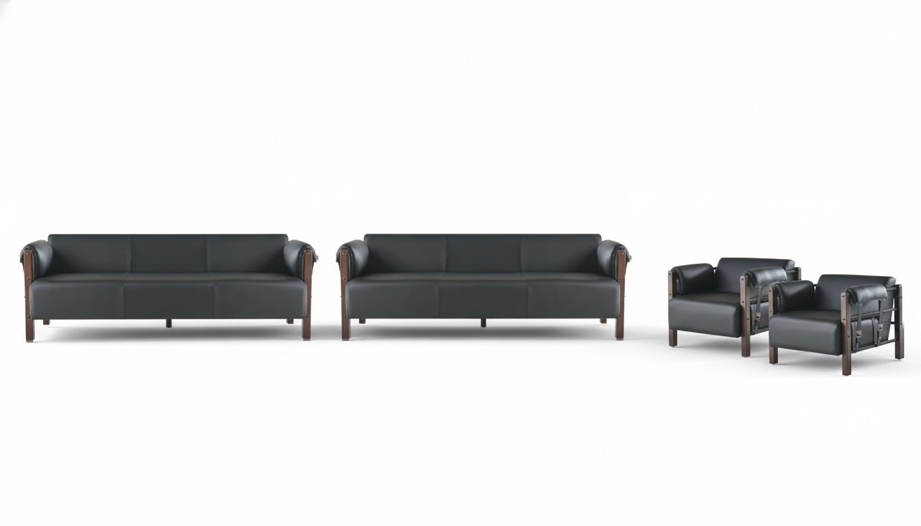 Couch Sofas Sitzmöbel Holz 3-Sitzer 2x Sessel Schwarz Ledesofa 4tlg.