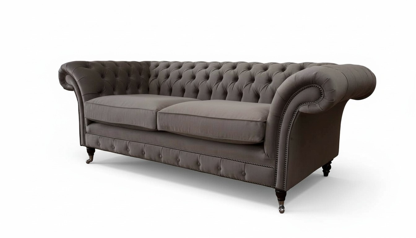 Couchen Polster Sofas 3 Sitz Dreisitzer Stoffsofa Chesterfield Grau Neu