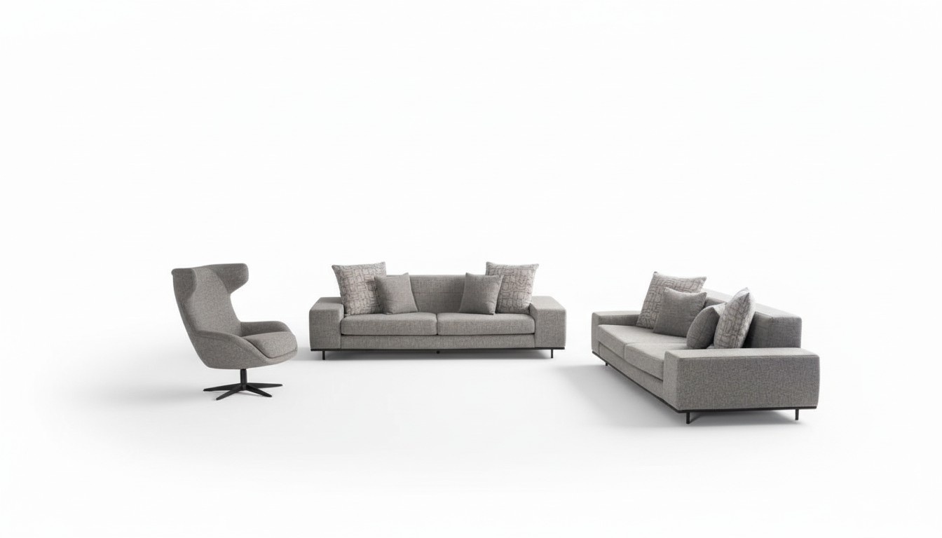 Couchgarnitur 2x Sofas 3 Sitzer Sessel Couchtisch Grau Wohnzimmer Set