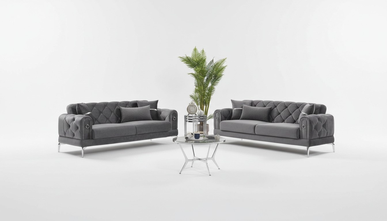 Couchgarnitur Sofa Polstersofa Dreisitzer Stoffsofa Grau 2tlg Couch