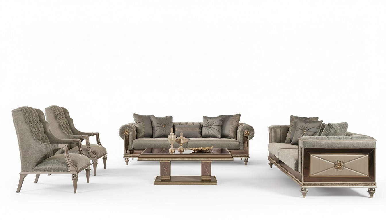 Couchgarnitur Sofagarnitur Dreisitzer Sessel Grau Stoff Stoffsofa 4tlg