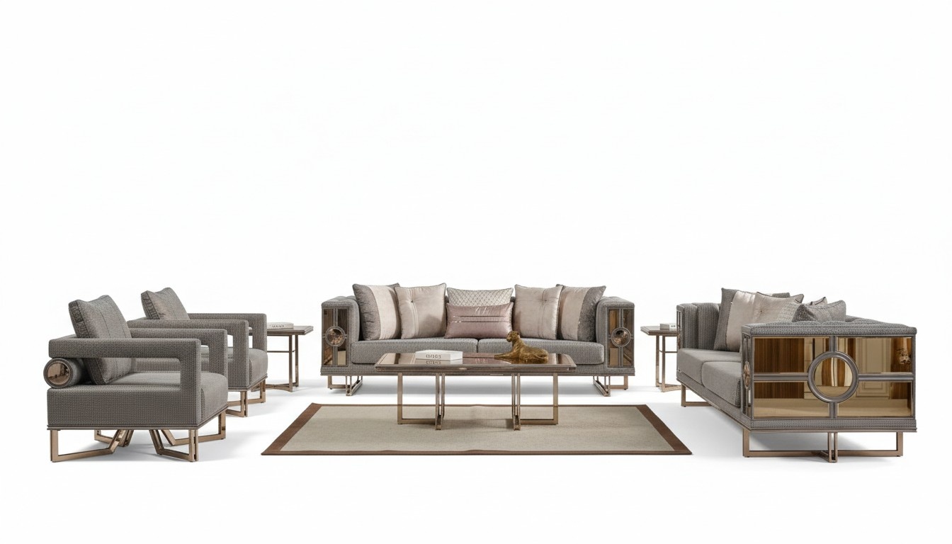 Couchgarnitur Sofagarnitur Dreisitzer Sessel Sofa Couchtisch Grau 5tlg