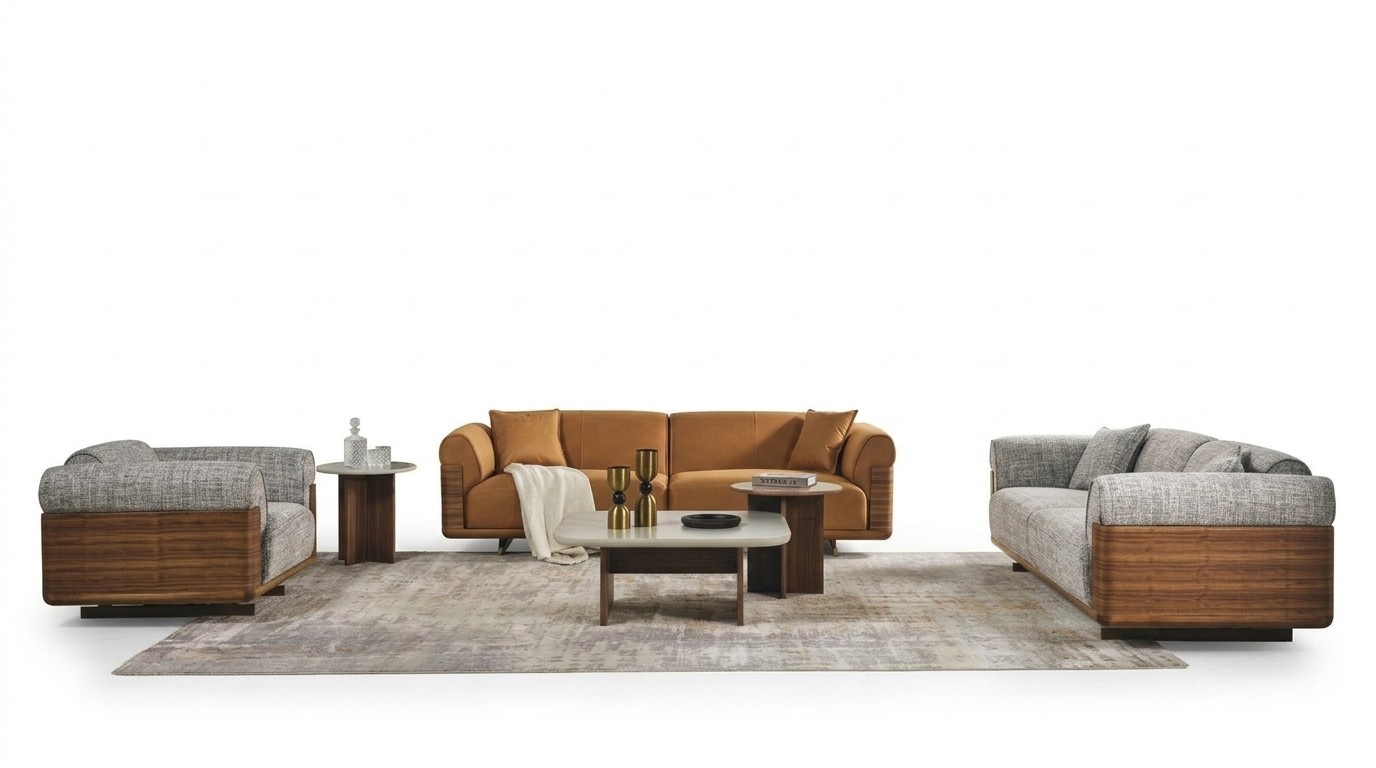 Couchgarnitur Sofagarnitur Komplette Polstersofa Braun Stoff Stoffsofa