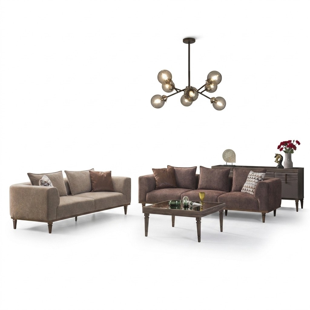 Couchgarnitur Viersitzer Dreisitzer Braun Stoffsofa Polstersofa Couch