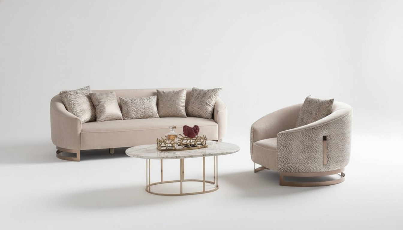 Couchgarnitur Wohnzimmer Set Sofa 3 Sitzer Sessel Couchtisch Luxus Gold