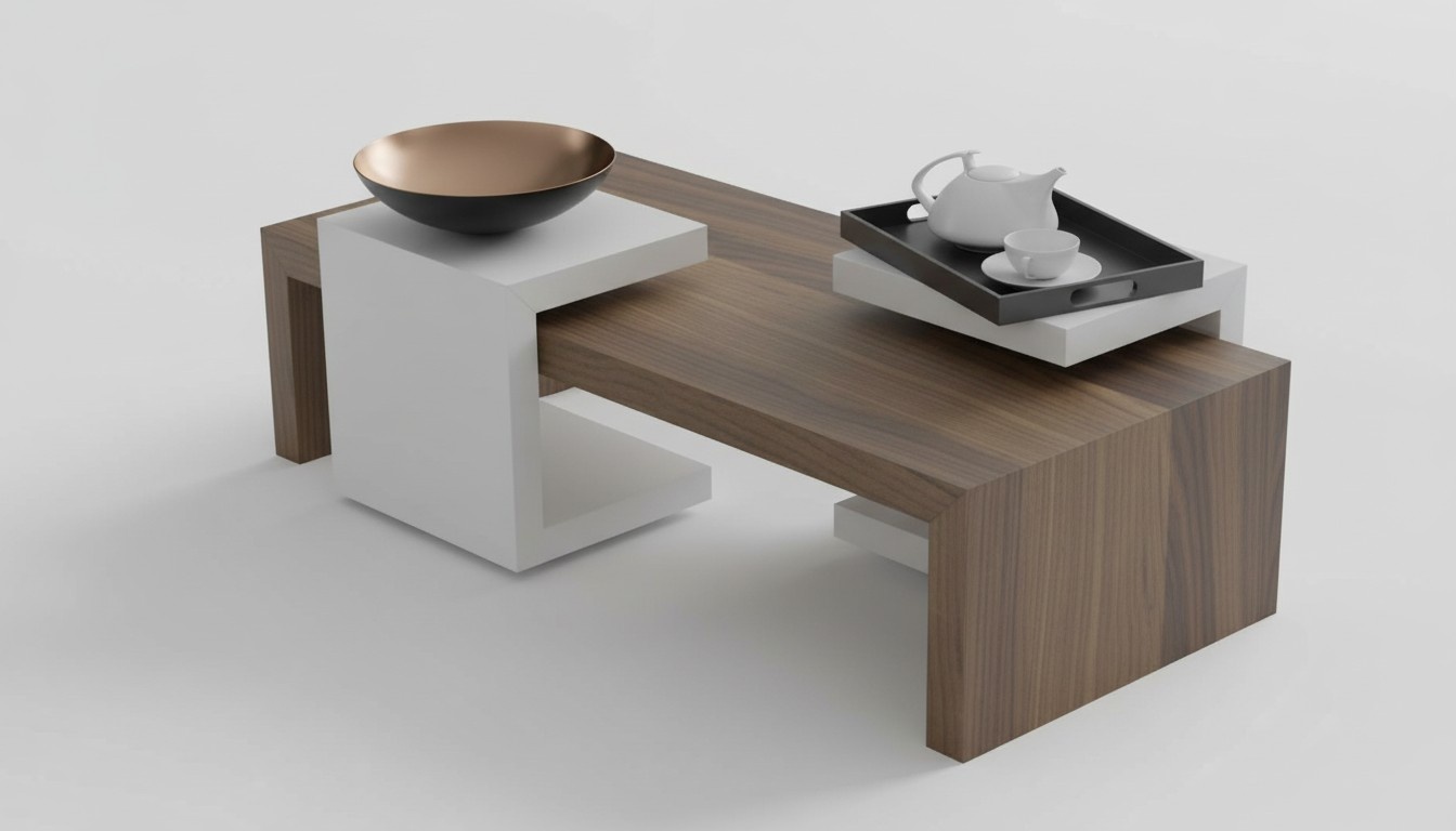 Couchtisch Set Walnuss Natur Wohnzimmermöbel Beistelltische Modern Neu